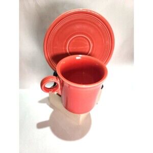 Vintage H.L. Fiestaware Persimmon 2 Pc Ring Tea Cup & Saucer USA Orange Fiesta